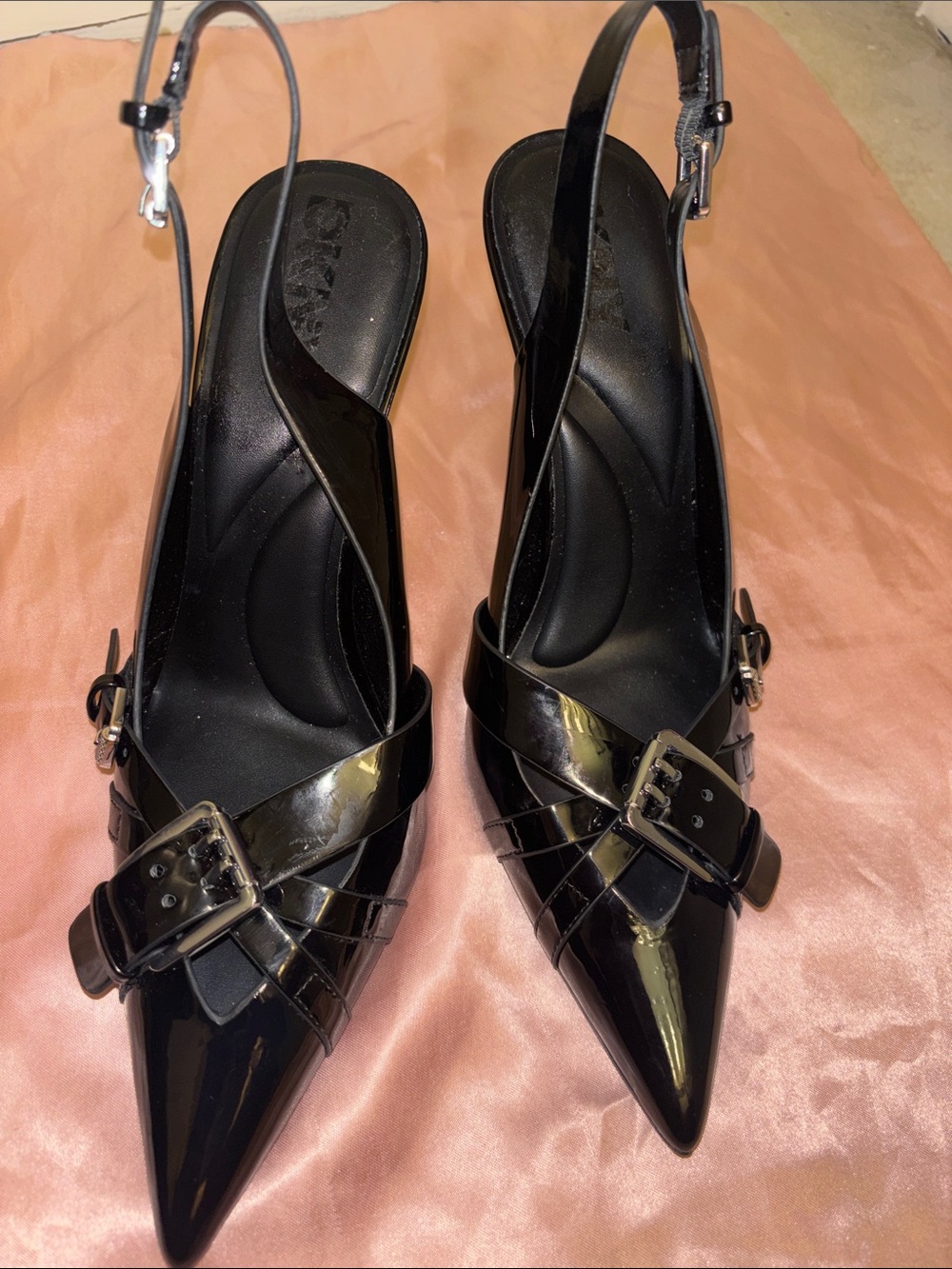 DKNY Women’s Black Pointed Slingback Heels with Buckle Detail Size 10